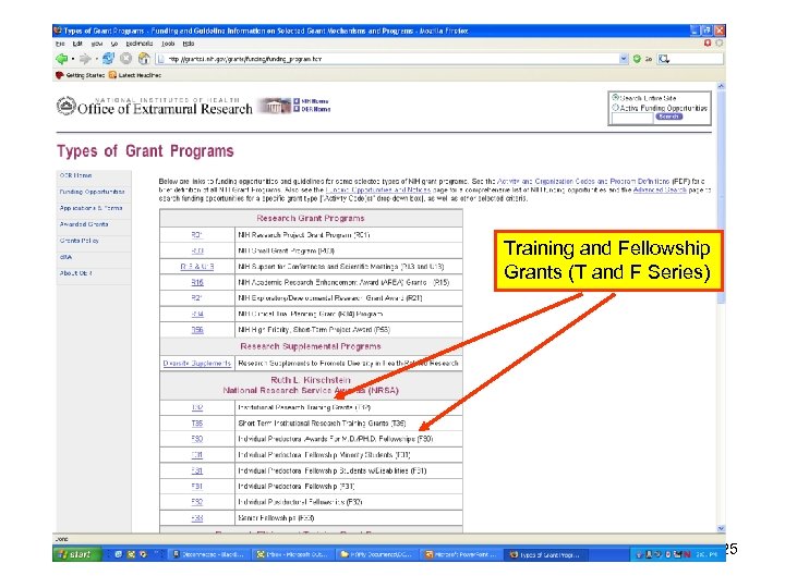 Training and Fellowship Grants (T and F Series) 25 