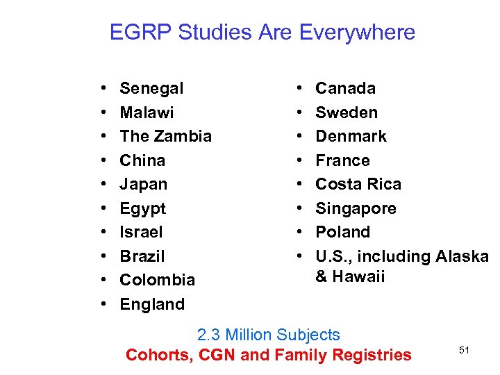 EGRP Studies Are Everywhere • • • Senegal Malawi The Zambia China Japan Egypt