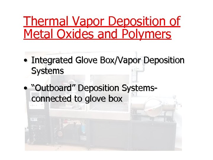 Thermal Vapor Deposition of Metal Oxides and Polymers • Integrated Glove Box/Vapor Deposition Systems