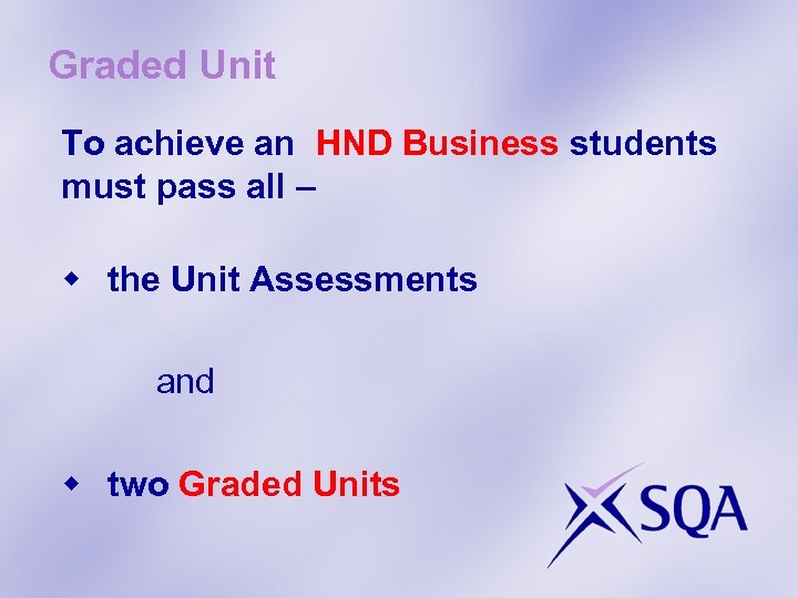 Graded Unit To achieve an HND Business students must pass all – w the