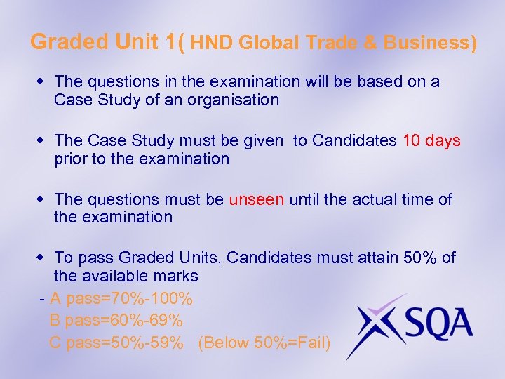 Graded Unit 1( HND Global Trade & Business) w The questions in the examination