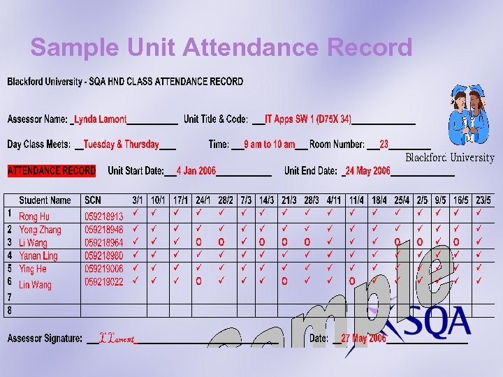 Sample Unit Attendance Record 