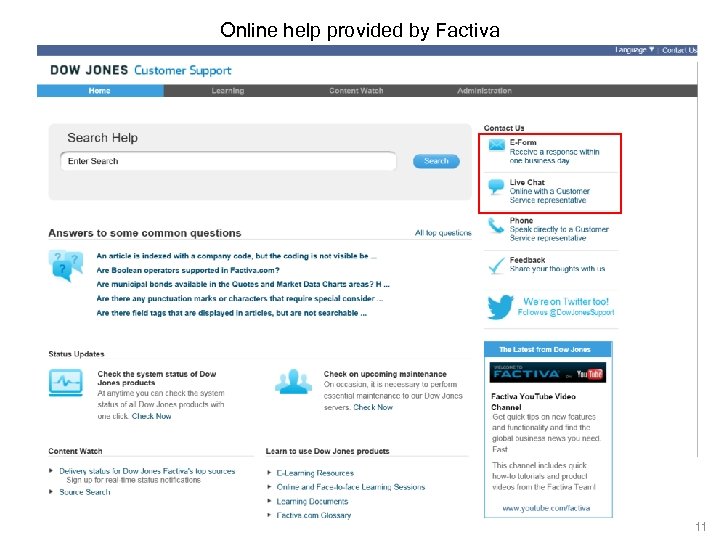 Online help provided by Factiva 11 