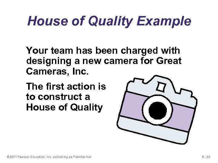 House of Quality Example Your team has been charged with designing a new camera