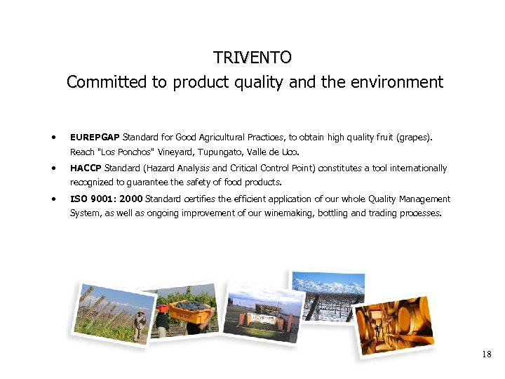 TRIVENTO Committed to product quality and the environment C • EUREPGAP Standard for Good