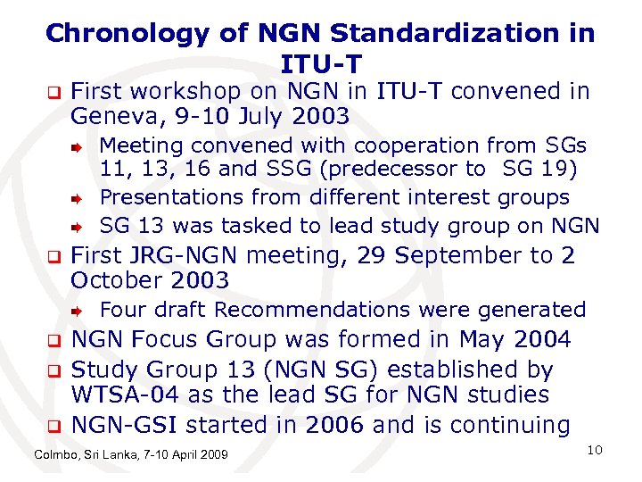 Chronology of NGN Standardization in ITU-T q First workshop on NGN in ITU-T convened