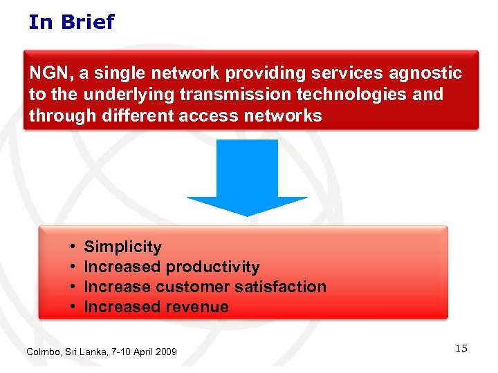 In Brief NGN, a single network providing services agnostic to the underlying transmission technologies
