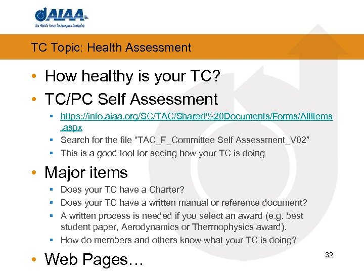 TC Topic: Health Assessment • How healthy is your TC? • TC/PC Self Assessment