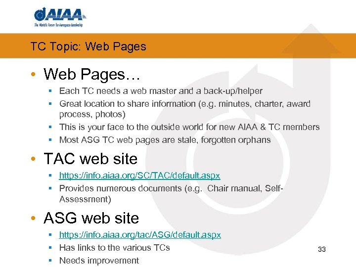 TC Topic: Web Pages • Web Pages… § Each TC needs a web master