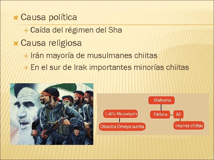 Causa política Caída Causa Irán del régimen del Sha religiosa mayoría de musulmanes