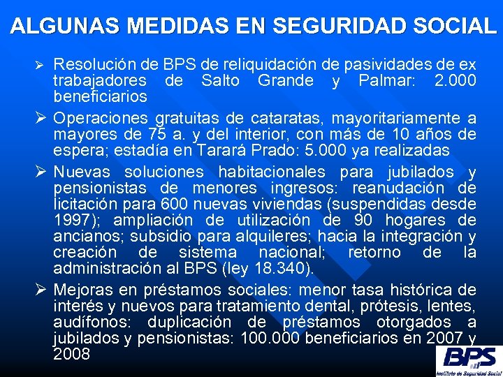 ALGUNAS MEDIDAS EN SEGURIDAD SOCIAL Resolución de BPS de reliquidación de pasividades de ex