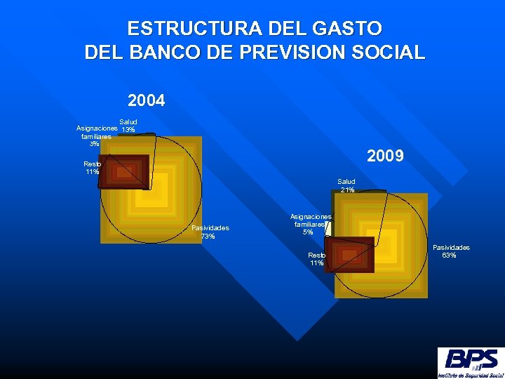 ESTRUCTURA DEL GASTO DEL BANCO DE PREVISION SOCIAL 2004 Salud Asignaciones 13% familiares 3%