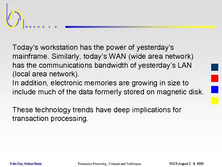 Today’s workstation has the power of yesterday’s mainframe. Similarly, today’s WAN (wide area network)