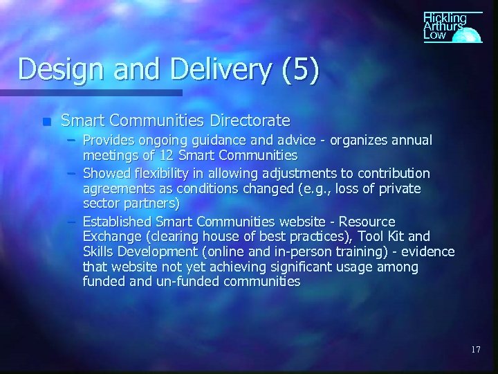 Hickling Arthurs Low Design and Delivery (5) n Smart Communities Directorate – Provides ongoing