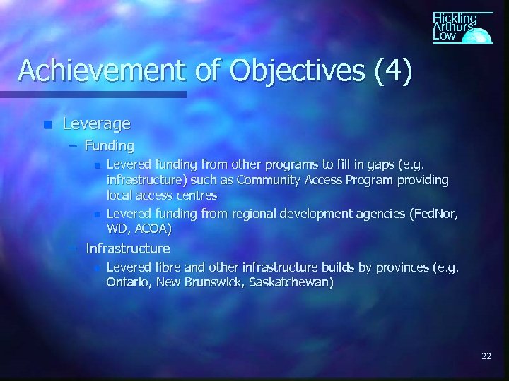 Hickling Arthurs Low Achievement of Objectives (4) n Leverage – Funding n n Levered