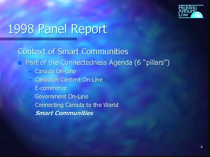 Hickling Arthurs Low 1998 Panel Report Context of Smart Communities n Part of the