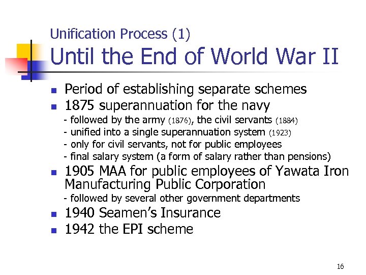 Unification Process (1) Until the End of World War II n n Period of