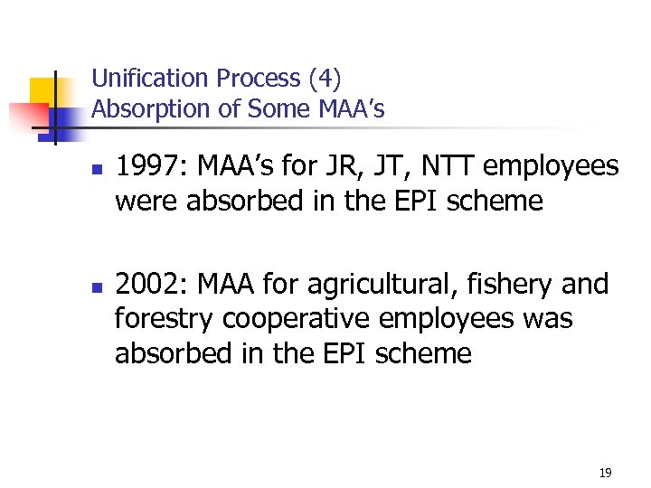Unification Process (4) Absorption of Some MAA’s n n 1997: MAA’s for JR, JT,