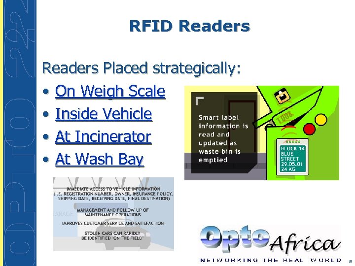 RFID Readers Placed strategically: • On Weigh Scale • Inside Vehicle • At Incinerator