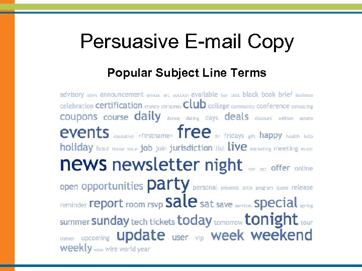 Persuasive E-mail Copy Popular Subject Line Terms 