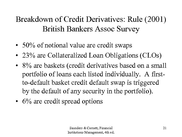 Breakdown of Credit Derivatives: Rule (2001) British Bankers Assoc Survey • 50% of notional