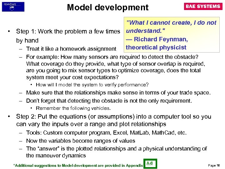 Model development ”What I cannot create, I do not • Step 1: Work the