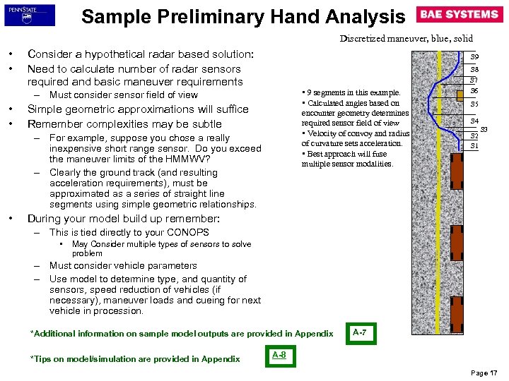 Sample Preliminary Hand Analysis Discretized maneuver, blue, solid • • Consider a hypothetical radar