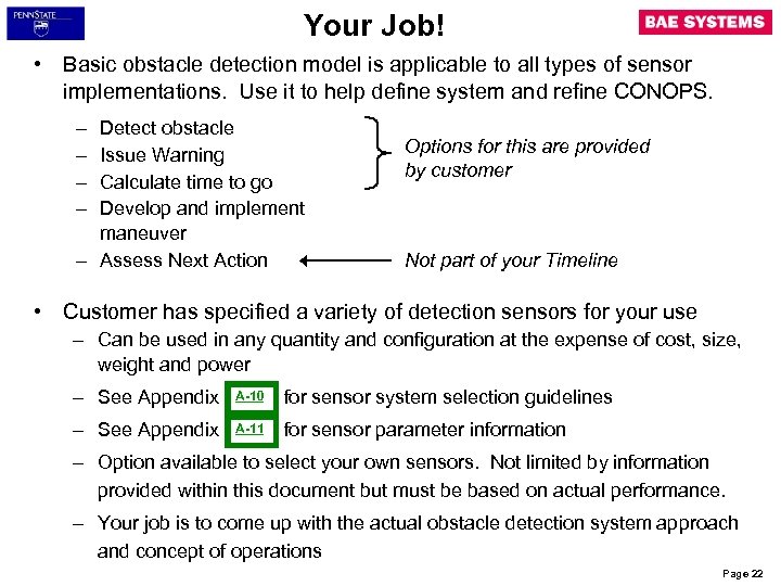 Your Job! • Basic obstacle detection model is applicable to all types of sensor
