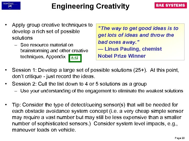 Engineering Creativity • Apply group creative techniques to 