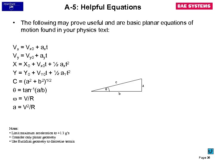 A-5: Helpful Equations • The following may prove useful and are basic planar equations