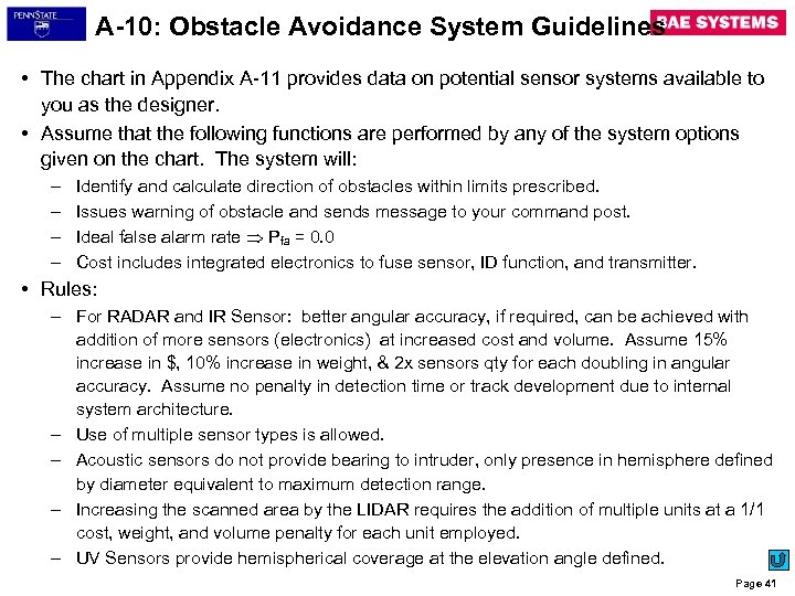 A-10: Obstacle Avoidance System Guidelines • The chart in Appendix A-11 provides data on