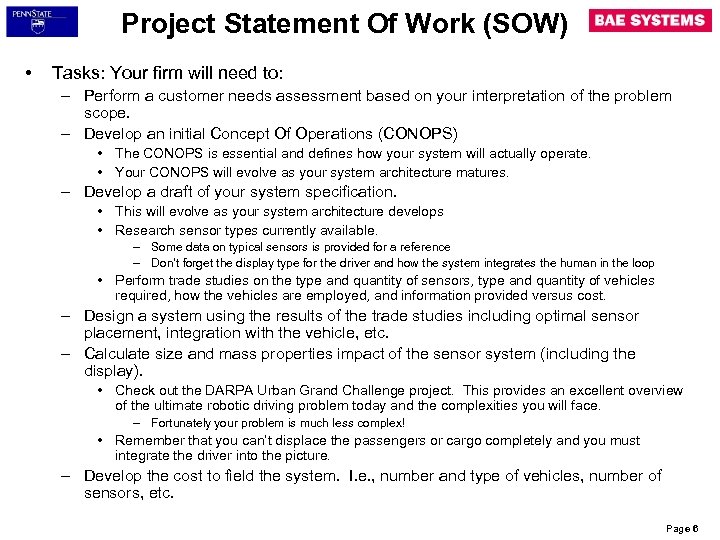 Project Statement Of Work (SOW) • Tasks: Your firm will need to: – Perform