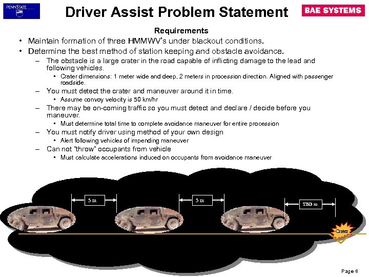Driver Assist Problem Statement Requirements • Maintain formation of three HMMWV’s under blackout conditions.