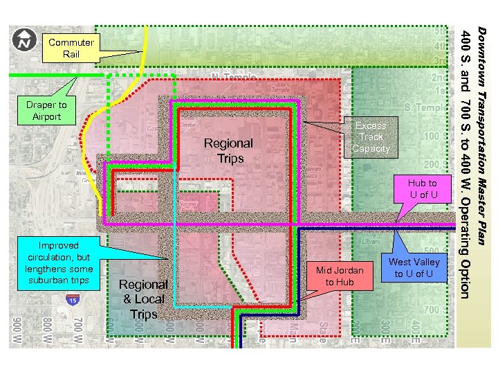 Regional Trips Excess Track Capacity Hub to U of U Improved circulation, but lengthens