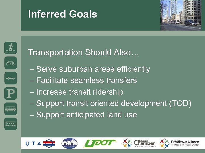 Inferred Goals Transportation Should Also… – Serve suburban areas efficiently – Facilitate seamless transfers