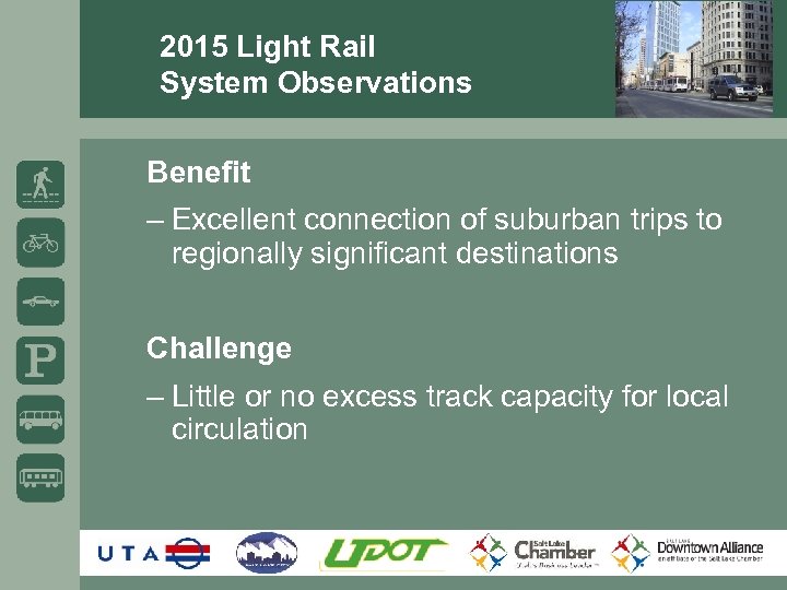 2015 Light Rail System Observations Benefit – Excellent connection of suburban trips to regionally