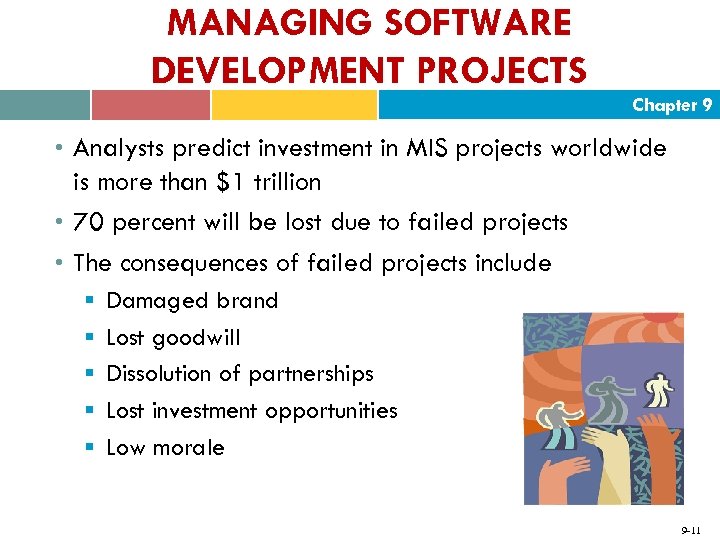 MANAGING SOFTWARE DEVELOPMENT PROJECTS Chapter 9 • Analysts predict investment in MIS projects worldwide