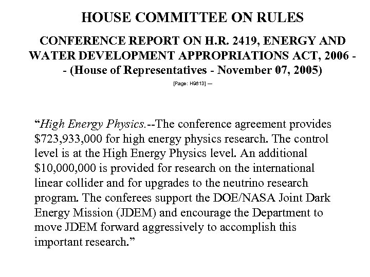 HOUSE COMMITTEE ON RULES CONFERENCE REPORT ON H. R. 2419, ENERGY AND WATER DEVELOPMENT