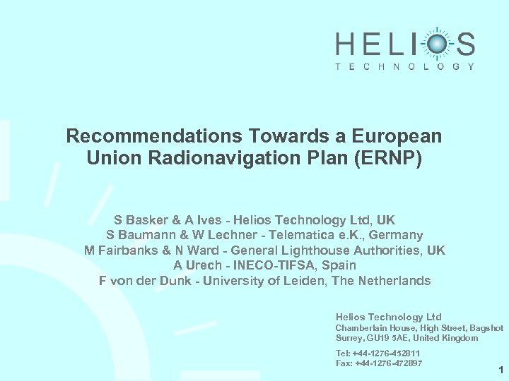 Recommendations Towards a European Union Radionavigation Plan (ERNP) S Basker & A Ives -