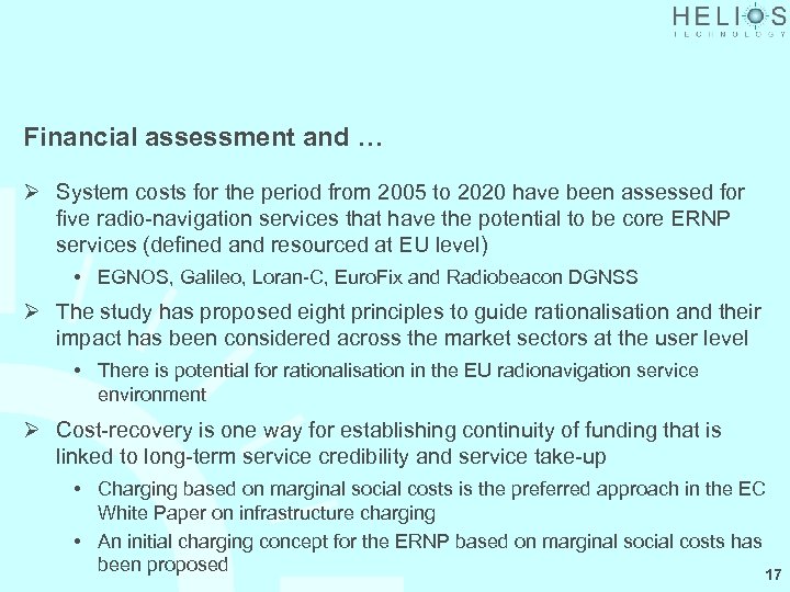 Financial assessment and … Ø System costs for the period from 2005 to 2020