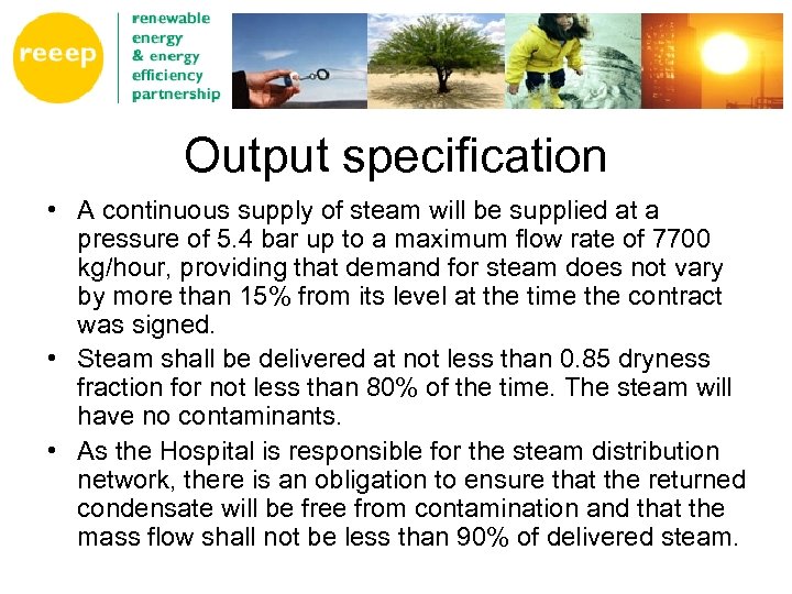 Output specification • A continuous supply of steam will be supplied at a pressure