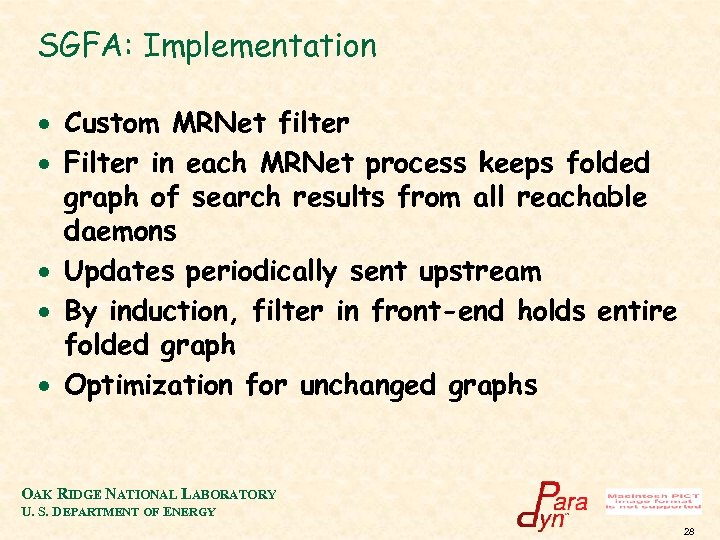 SGFA: Implementation · Custom MRNet filter · Filter in each MRNet process keeps folded