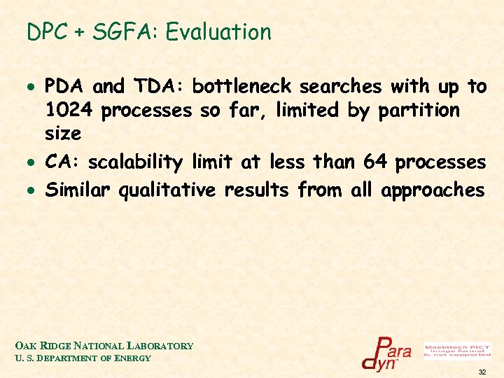 DPC + SGFA: Evaluation · PDA and TDA: bottleneck searches with up to 1024