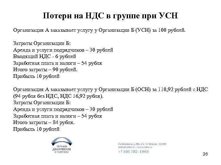 Потери на НДС в группе при УСН Организация А заказывает услугу у Организации Б