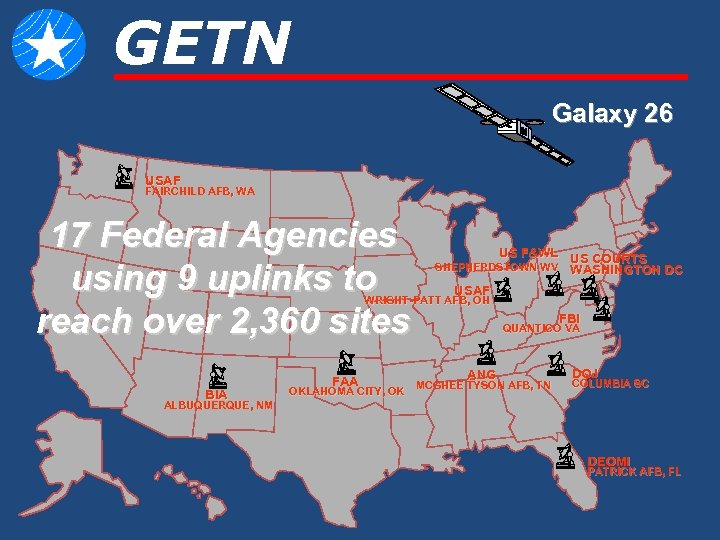 GETN Galaxy 26 USAF FAIRCHILD AFB, WA 17 Federal Agencies using 9 uplinks to