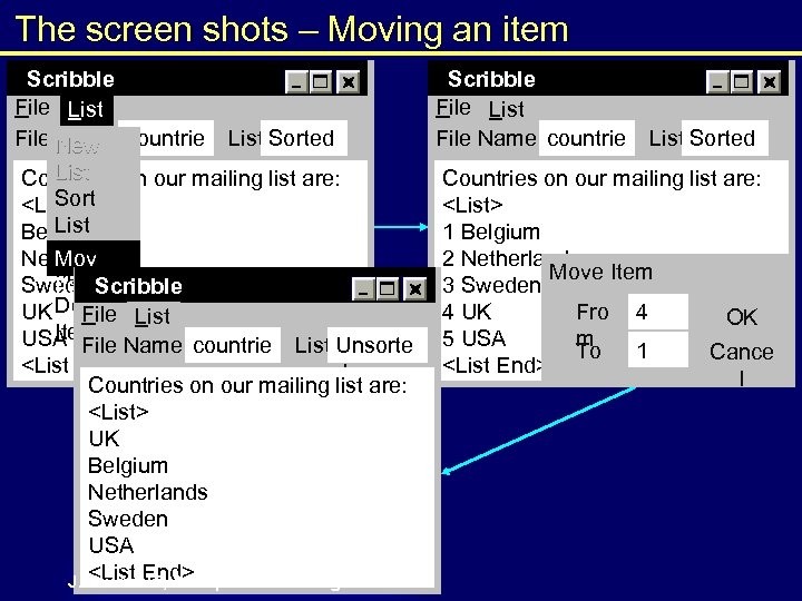 The screen shots – Moving an item Scribble File List File Name countrie List
