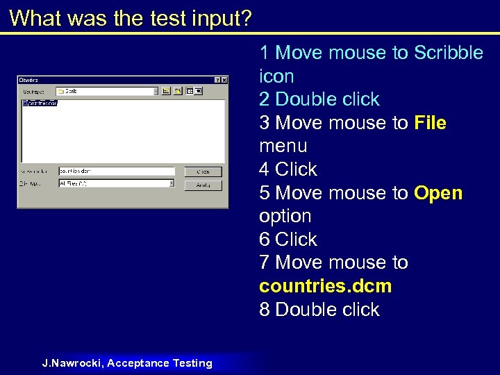 What was the test input? 1 Move mouse to Scribble icon 2 Double click