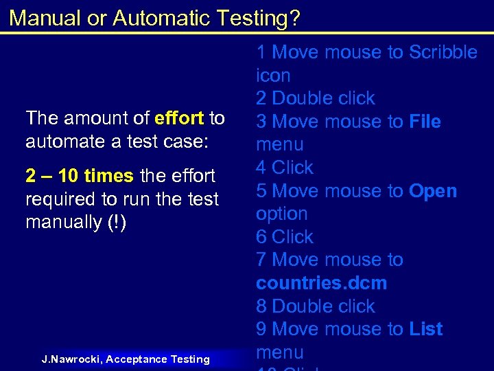 Manual or Automatic Testing? The amount of effort to automate a test case: 2