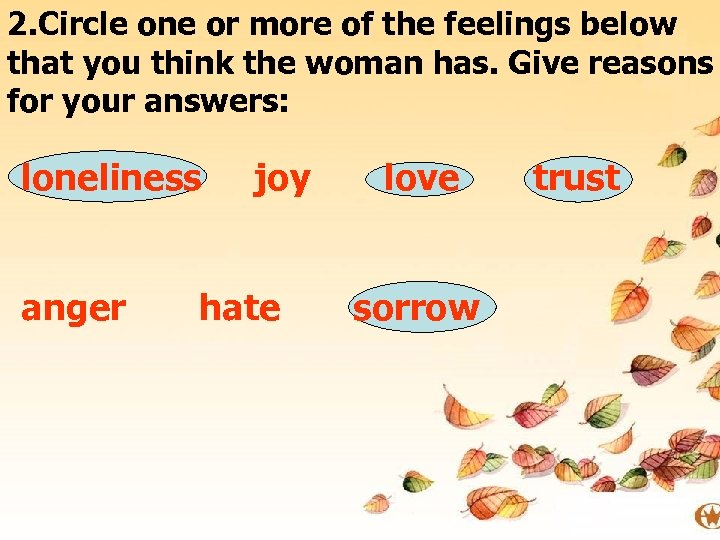 2. Circle one or more of the feelings below that you think the woman
