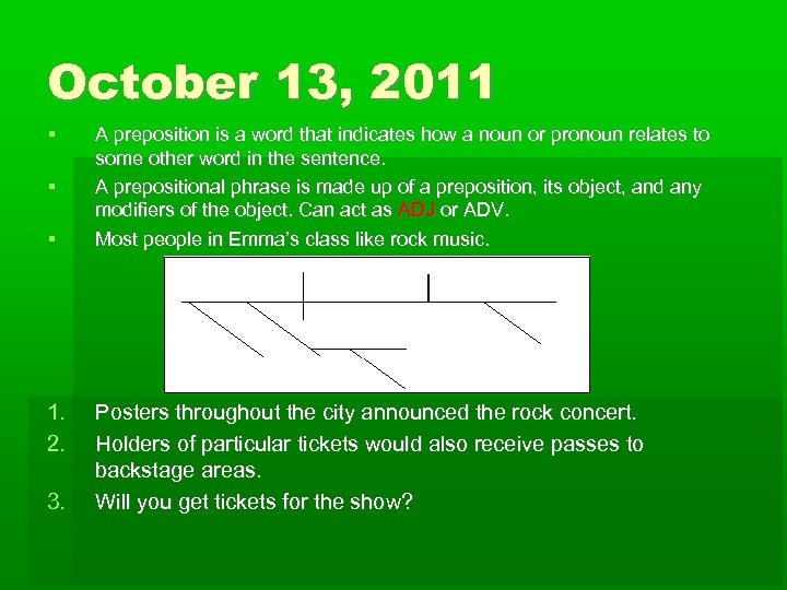 October 13, 2011 1. 2. 3. A preposition is a word that indicates how